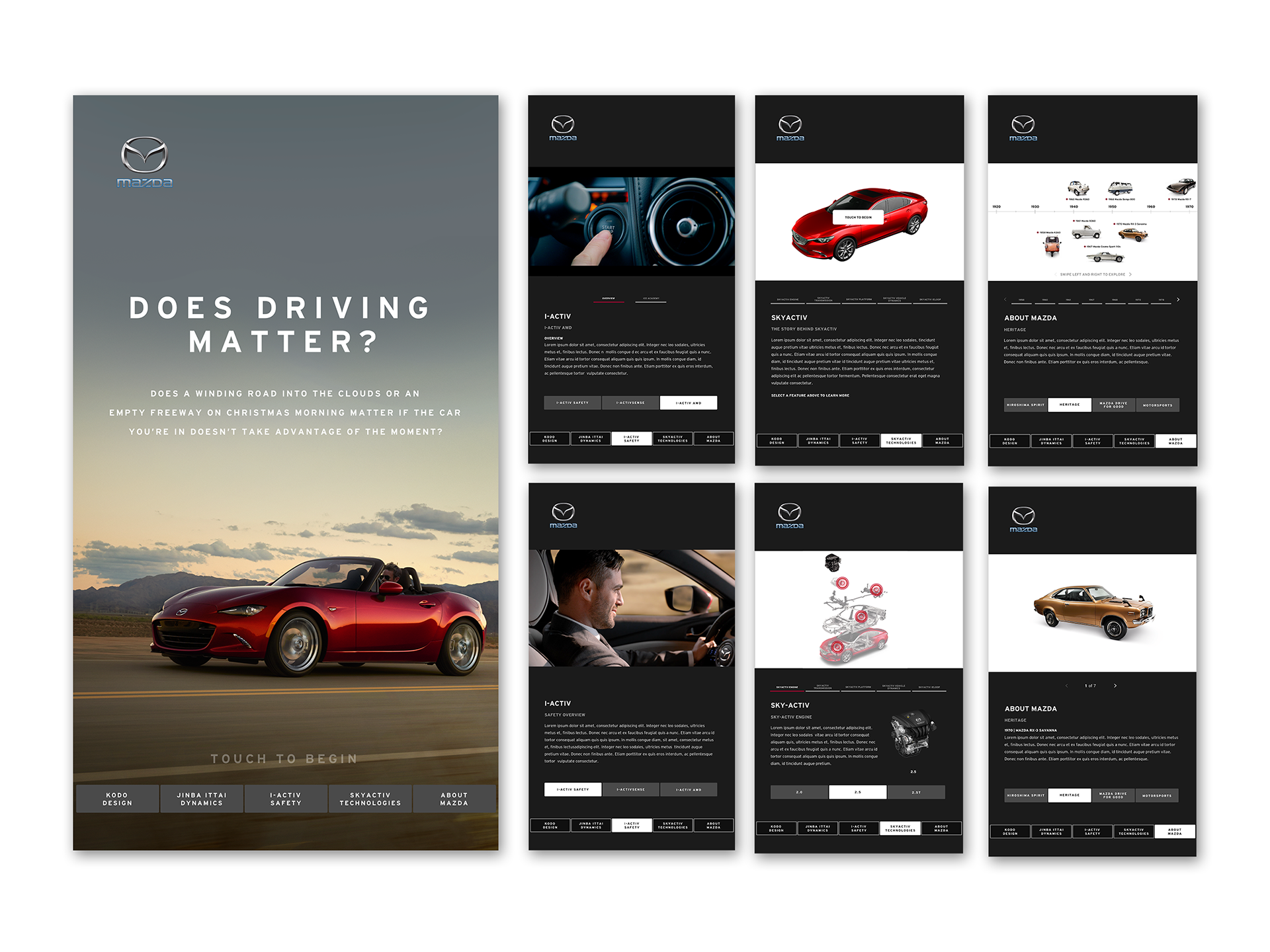Final UI design for the Mazda dealership interactive touchscreen experience